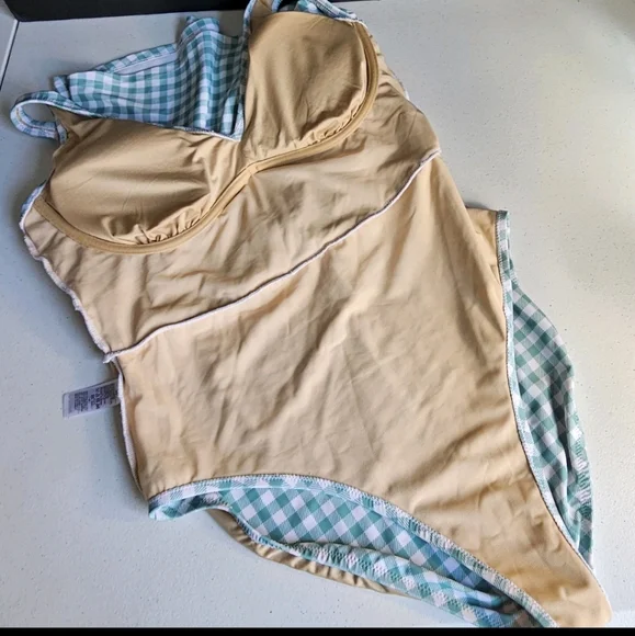 Old Navy Gingham Mini Swim Wrap Dress One High Tide 1 Pc Swimsuit Sz XL EUC - Picture 11 of 16